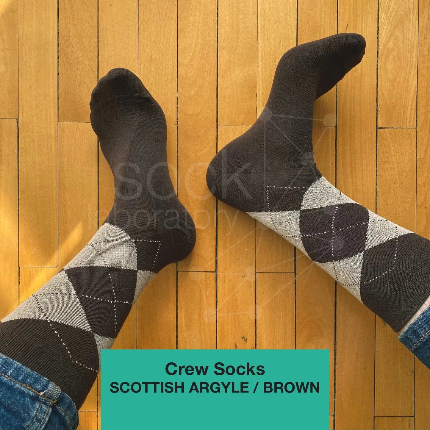 CREW SOCKS - Set of 3 / Brown / Beige / Scottish Argyle in Brown & Beige