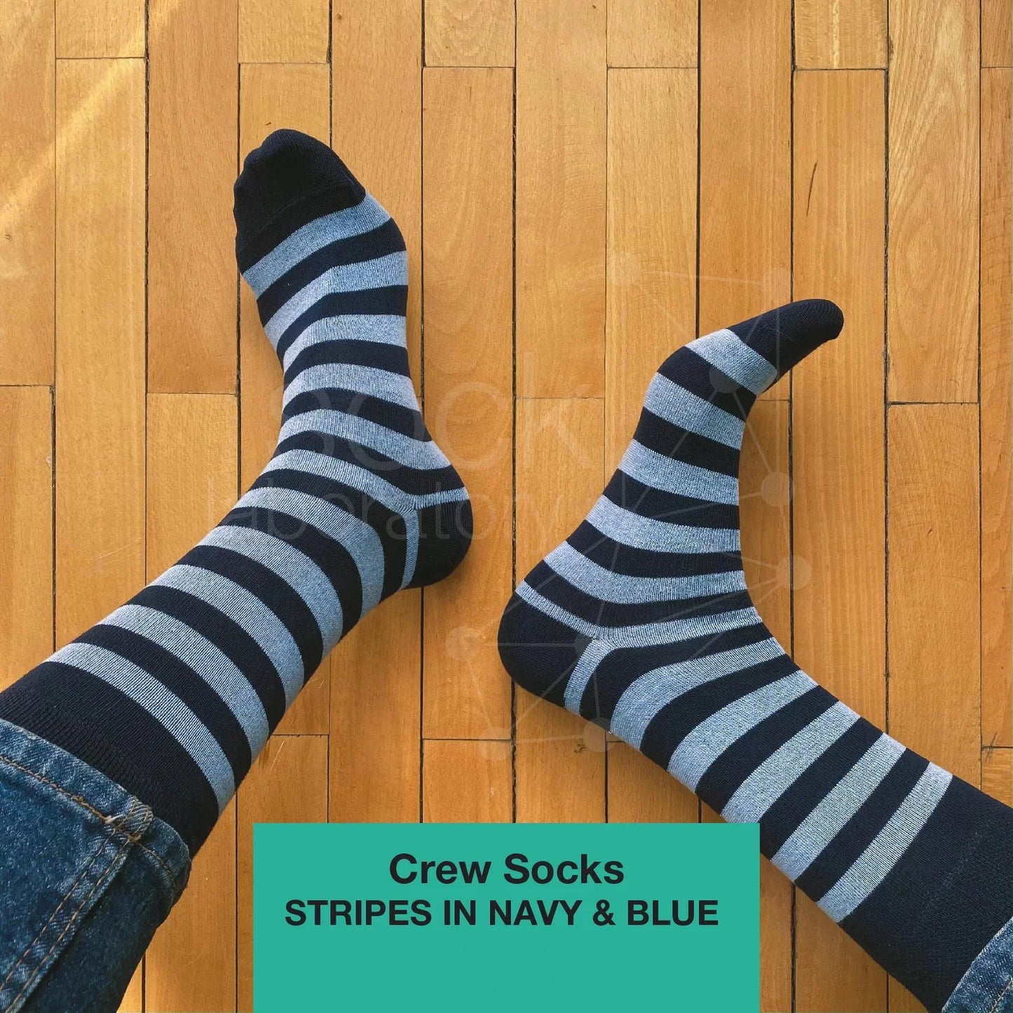 CREW SOCKS - Set of 3 / Blue / Navy / Stripes in Navy & Blue